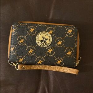Beverly Hills Polo Club Black and Tan Logo Wristlet